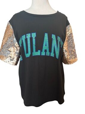 NWT Tulane Gameday Couture Sequin Sleeve Logo T-shirt size Medium